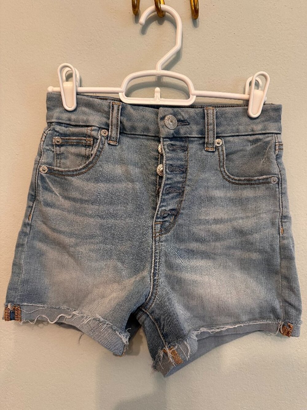 American Eagle Next Level Stretch High Waisted Button Fly Shortie Shorts 0